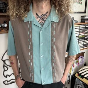 Vintage 90s 2000s Silk Blend Loop Collar Button Down Hawaiian ~ Size Large